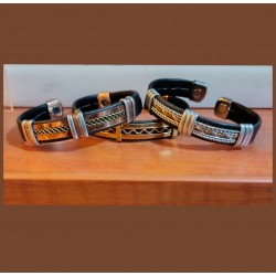 Βραχιόλι δερμάτινο με αλπακά και μπρούτζο