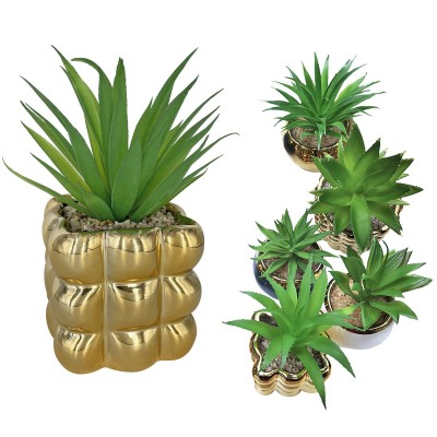 Γλάστρα Πορσελάνης Τετράγωνη Χρυσή με Φυτό