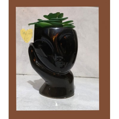 Γλαστράκι Πορσελάνης Πρόσωπο με Χέρια & Φυτό