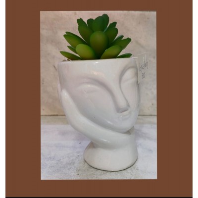 Γλαστράκι Πορσελάνης Πρόσωπο με Χέρια & Φυτό